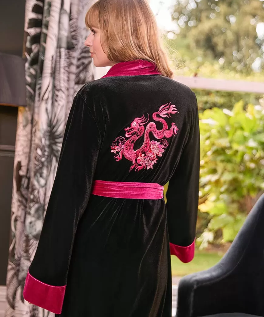 Women Joe Browns Women's Clothing | Loungewear & Pyjamas*Daring Dragon Embroidered Velour Dressing Gown